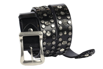 Men's Rivet Punk Genuine Leather Belt Nail Skull Head Japanese Buckle European And American Personalized Belt