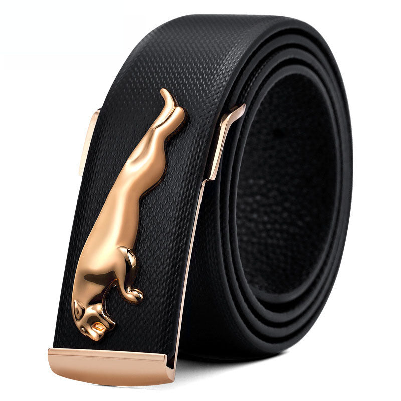 Men's Plate Belt Leather High-end 3D Golden Horse Smooth Inner Buckle