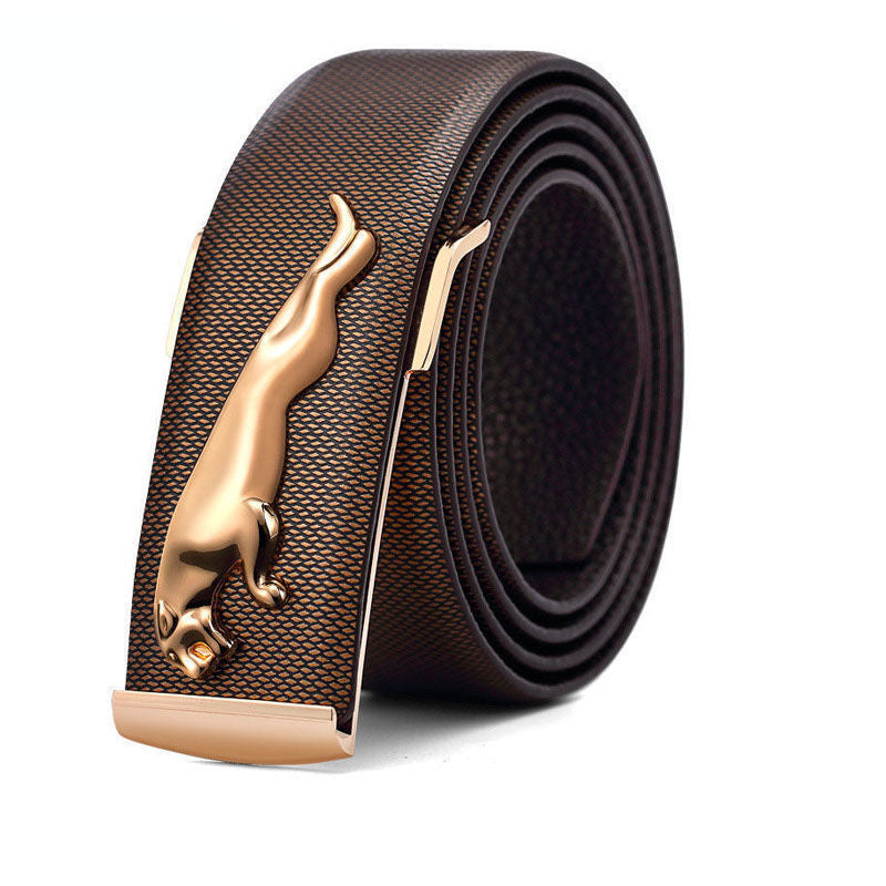 Men's Plate Belt Leather High-end 3D Golden Horse Smooth Inner Buckle