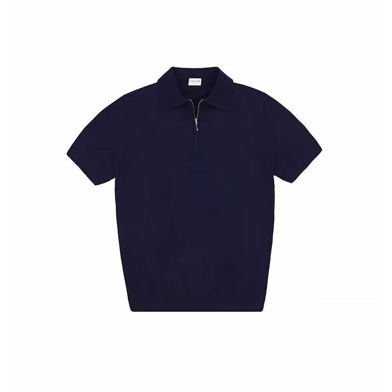 Light Luxury Zipper Polo Shirt Lapel Short Sleeve