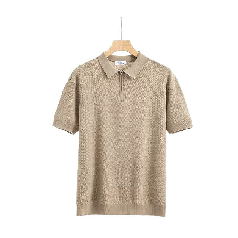 Light Luxury Zipper Polo Shirt Lapel Short Sleeve