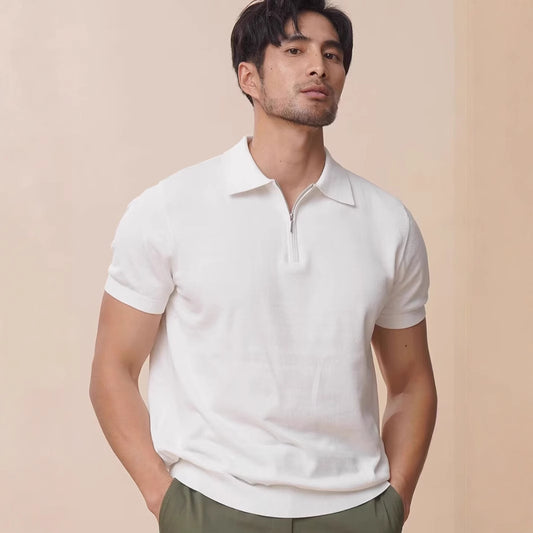 Light Luxury Zipper Polo Shirt Lapel Short Sleeve